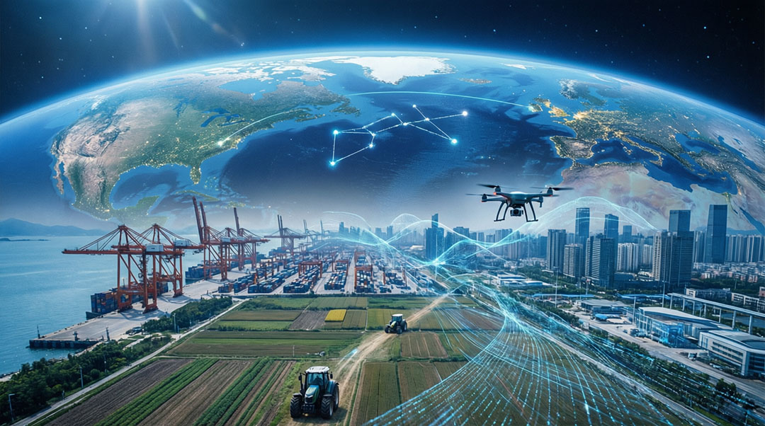 Beidou high-precision positioning as invisible infrastructure powering new quality productivity across industries.